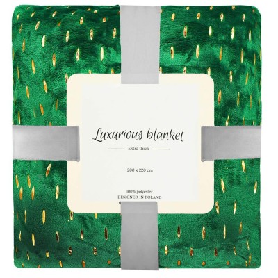 Patura pufoasa pentru 2 persoane, 2 fete, model in relief, 200x220cm, verde Household NewTrend foto