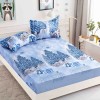 Husa Pat Elastic Craciun 180x200 cm Albastra Brazi Finet Jojo Home, Set 3 Piese: Cearceaf + 2 Fete Perna