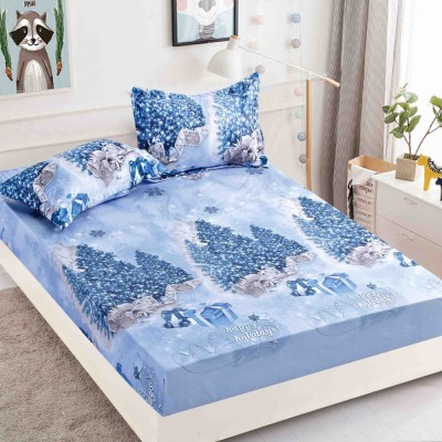 Husa de pat cu elastic Craciun,albastra cu brazi 180x200cm D052 foto