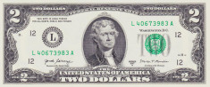 Bancnota Statele Unite ale Americii 2 Dolari 2017A - UNC ( L = San Francisco ) foto