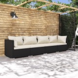 vidaXL Set mobilier de grădină cu perne, 4 piese, negru, poliratan 3101423