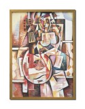 Cumpara ieftin Tablou pictat manual inramat, Muzicala, 75x55cm ulei pe panza, gata de agatat pe perete
