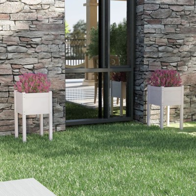 vidaXL Jardiniere de grădină, 2 buc., alb, 40x40x70 cm, lemn masiv pin 810792 foto