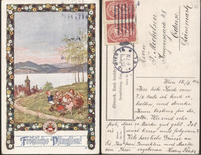 Austria &amp;Ouml;sterreich 1920 Postcard, Wien to Odense, Denmark K.319 foto