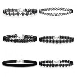 Set 6 Choker Catifea Neagra Dama, Coliere Fashion Negre cu Sistem de Inchidere Lobster
