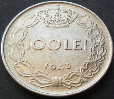 Moneda istorica 100 LEI - ROMANIA / REGAT, anul 1943 *cod 2269 foto