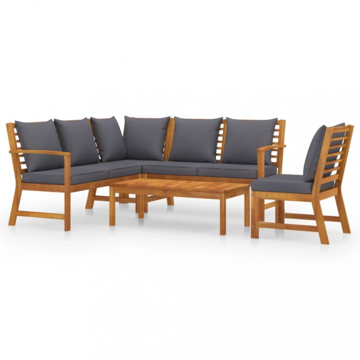 Set mobilier de gradina cu perne, 5 piese, lemn masiv acacia