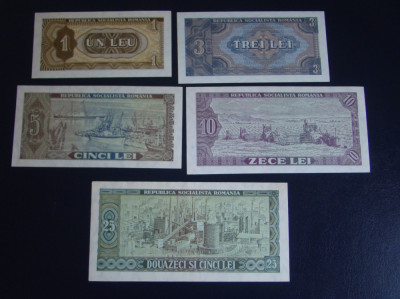 Set Complet Bancnote ( inclusiv 3 lei 1966 ) ROMANIA - UNC foto