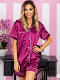 Pijama Luxury Andreea din Satin Mov-Bordeaux cu vipusca alba