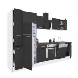 Mobilă de bucătărie Yorki 310, corp alb, față antracit satinat, element cuptor inferior, frigider congelator superior