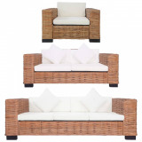 Set canapea cu perne, 3 piese, ratan natural GartenMobel Dekor, vidaXL