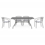 Set mobilier gradina/terasa, 4 scaune cu spatar mediu + masa, Berlin, otel, negru/gri