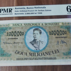 REPRODUCERE pe hartie cu filigran si fire UV proiect bancnota 2.000.000 lei 1946