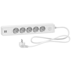 Prelungitor 5x2P+E +intrerupator+2USB cablu 1,5m alb Schneider ST945U1W