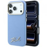 Husa MagSafe pentru Apple iPhone 18 Pro / 17 Pro, Karl Lagerfeld, Saffiano Small Script Metal Logo, Bleu