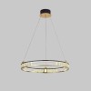Lustra LED suspendata cu telecomanda si cristal RIGA REED , 80W, lumina Rece/Calda/Neutra, Dimabila, Auriu Lucios, Inaltime Reglabila, Alessandro DESIGN