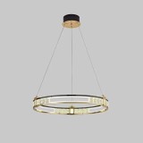 Lustra LED suspendata cu telecomanda si cristal ROGER 80W, 1 Cerc, lumina Rece/Calda/Neutra, Dimabila, Auriu Lucios, Inaltime Reglabila ModernLight Co