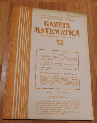 Gazeta matematica - Nr. 12 din 1986 foto