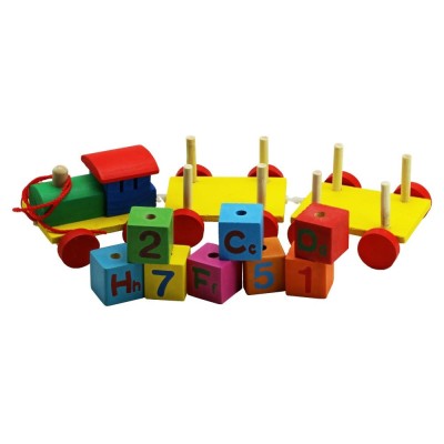 Trenulet Cubico, lemn multicolor, 11 piese, OnemisFlot foto
