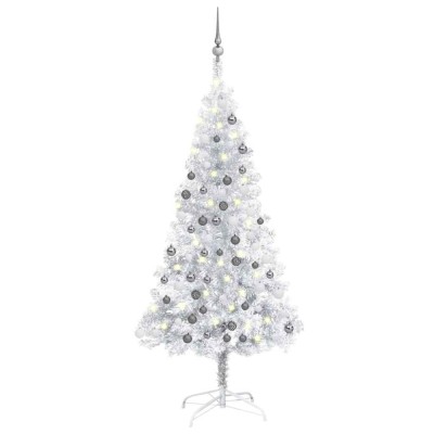 vidaXL Brad Crăciun pre-iluminat cu set globuri, argintiu, 120 cm, PET 3077694 foto