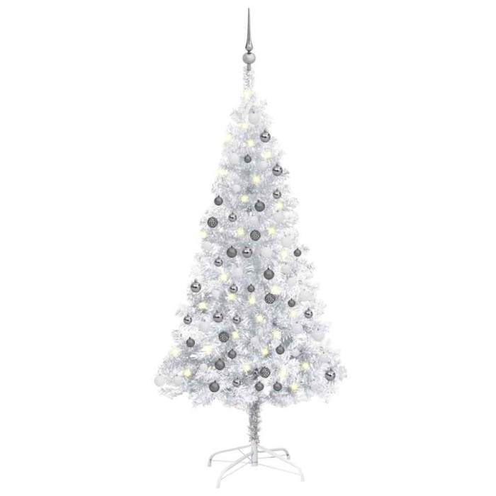 vidaXL Brad Crăciun pre-iluminat cu set globuri, argintiu, 120 cm, PET 3077694