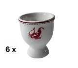 Set 6 suporturi de ou, 6.5 cm, Alb decorat cu cocos rosu