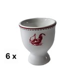 Set 6 suporturi de ou, 6.5 cm, Alb decorat cu cocos rosu