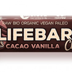 Lifebar baton cu cacao si vanilie in ciocolata raw bio 40g