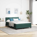 VidaXL Pat cu arcuri cu headboard Verde &icirc;nchis 140 x 200 cm Catifea