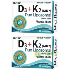 Pachet Vitamina D3 + K2 (Duo Lipozomal) 30cps+30cps