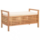 Banca Depozitare vidaXL Lemn Masiv Nuc 93x49x49 cm Maro cu Perna Crem - Lada Depozitare Hol, Dormitor, Gradina