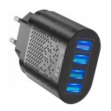 Incarcator de retea cu 4x USB, Quick Charge 3.0, 86 x 50 x 28 mm, negru