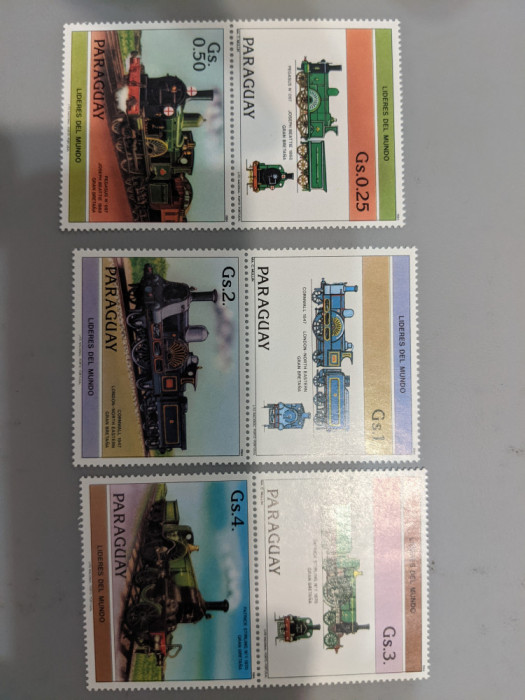 Paraguay - Timbre trenuri, locomotive, cai ferate, nestampilate MNH