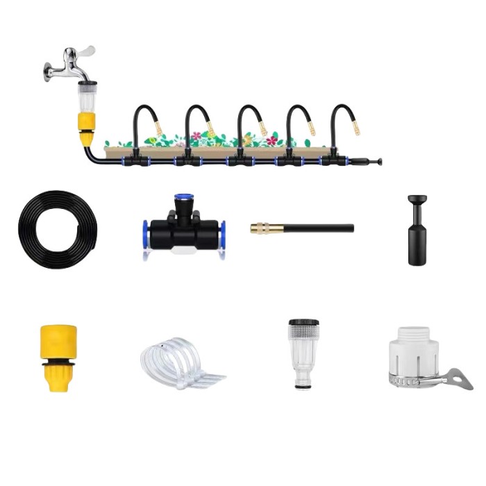 Kit irigare 10m, 4 moduri, ajustabil, duze rotative 360&deg;, negru