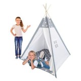 Cort de camera pentru copii tip indian, Alb si Gri, 120x120x150cm, CMCLASS