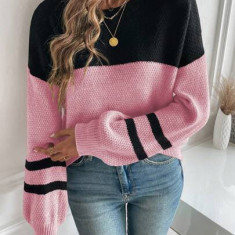 Pulover din tricot, cu model, roz, dama, Shein