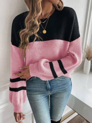 Pulover din tricot, cu model, roz, dama, Shein foto