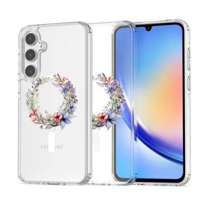 Husa pentru samsung galaxy a36 5g, atasare magnetica, magsafe, pink wreath 16, clear foto