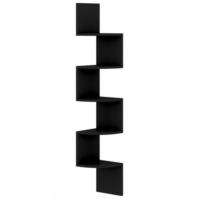 Raft de perete de colt, negru, 19x19x123 cm, lemn prelucrat