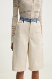 Moschino Jeans pantaloni scurți femei, culoarea bej, uni, high waist, 0345 3717