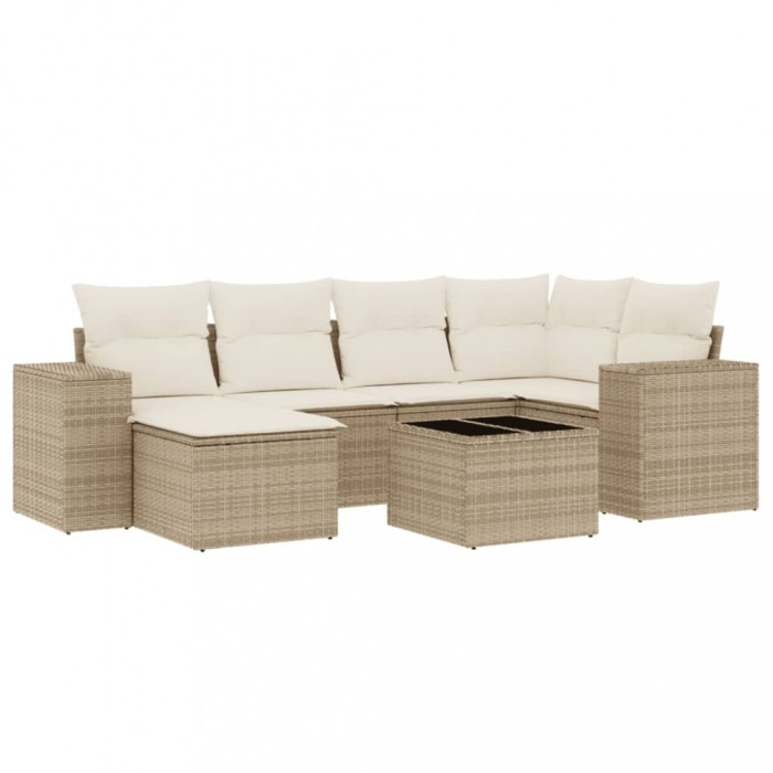 Set canapele de gradina, 7 piese, cu perne, bej, poliratan