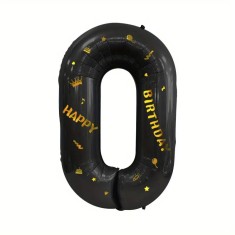 Balon din Folie Metalizata Cyrax, Figurina Cifra, Scris Happy Birthday, Tema Aniversare 100 cm, Ambalaj Individual, Pai inclus, Umflare cu Aer sau Hel
