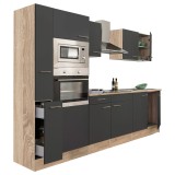 Mobilier de bucătărie Yorki 300 cu corp din stejar Sonoma, cu fațade antracit cu finisaj satinat, fără blat de lucru