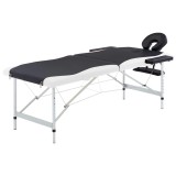 Gossi masa pliabila de masaj, 2 zone, negru si alb, aluminiu