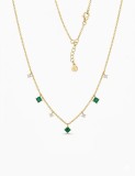 Cumpara ieftin Lantisoare din Argint 925 Placat cu Aur Galben cu Cristale Zirconiu Verde si Alb - Emerald Symphony 40+5cm