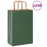 vidaXL Pungi Hartie Verde cu Manere, 21x11x31 cm, 250 buc - Sacose Cadou, Cumparaturi, Petrecere, Kraft 100 g/mp, Rezistente 6kg