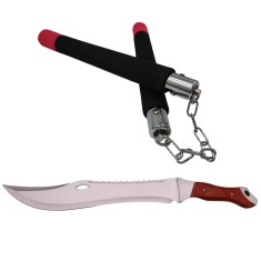 Set maceta de vanatoare DEPOX&reg;, Knife of Mind, otel inoxidabil, argintie, 46 cm si nunceag burete
