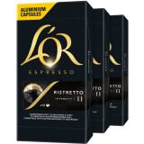 Set 3 x capsule cafea, L&amp;#039;OR Espresso Ristretto, intensitate 11, 30 bauturi x 25 ml, compatibile cu sistemul Nespresso &reg; , 30 capsule aluminiu