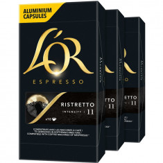 Set 3 x capsule cafea, L&#039;OR Espresso Ristretto, intensitate 11, 30 bauturi x 25 ml, compatibile cu sistemul Nespresso ® , 30 capsule aluminiu