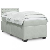 VidaXL Pat box spring cu saltea, gri deschis, 90x200 cm, catifea